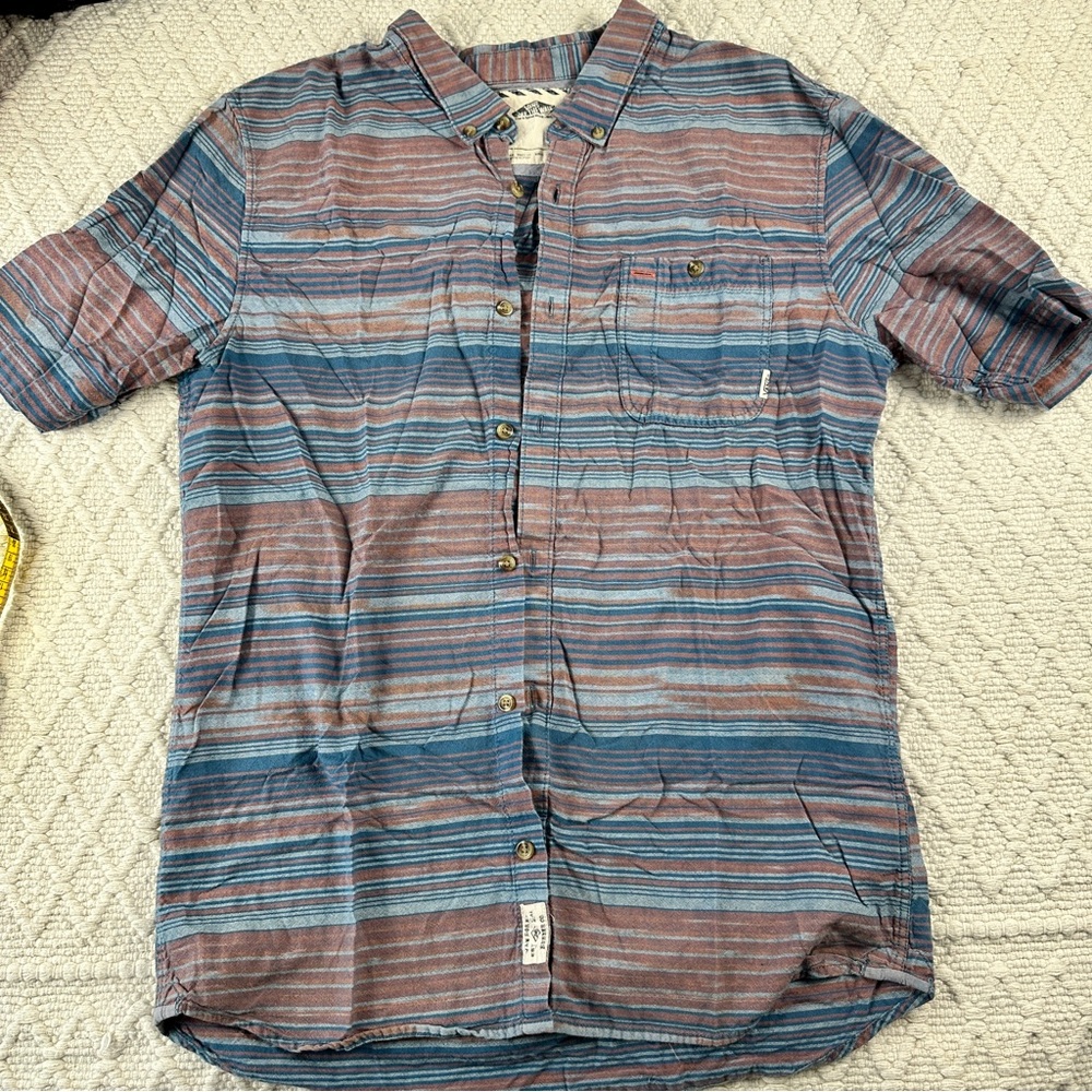 Vans Off the Wall Blue and Orangish Brown Striped Casual Shirt
